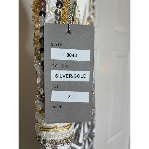 Lucci Lu Evening dress size 8, style 8043, silver and gold sequins, Art Deco - Picture 5 of 10